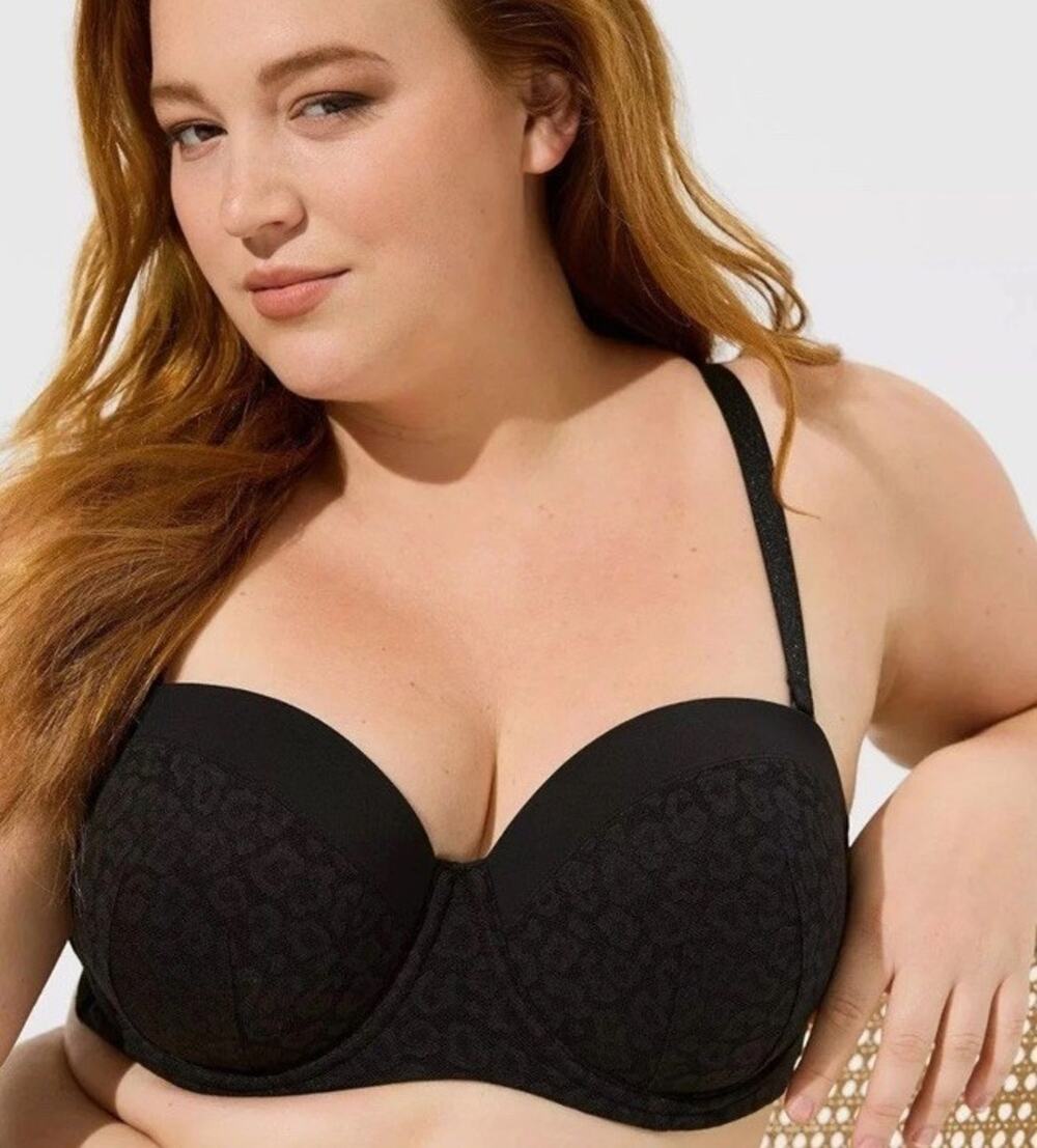 TORRID CURVE Strapless Push-Up Bra Lace Bra Womens 40D Black Animal Print